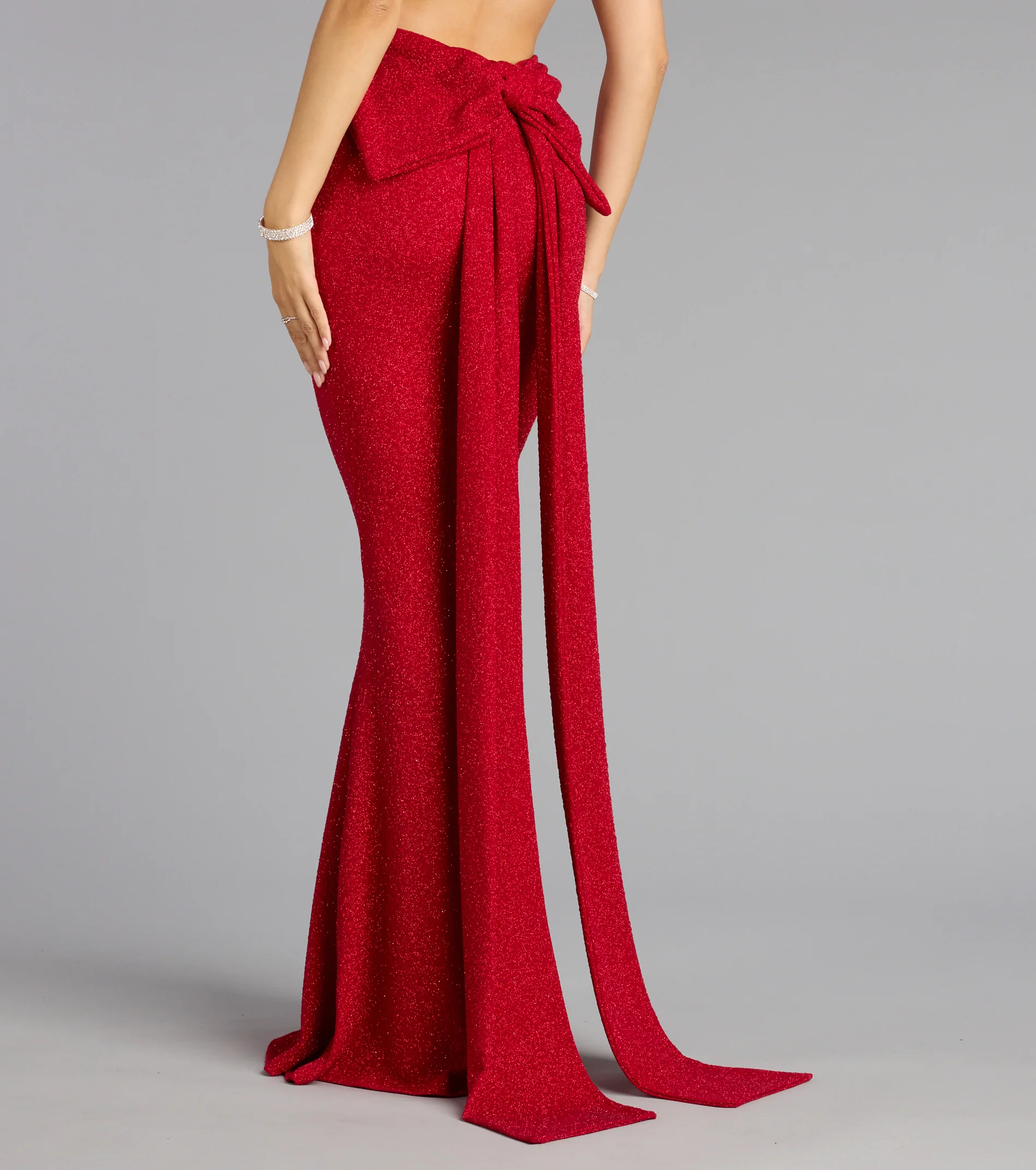 Gwendolyn Glitter Knit Bow-Back Mermaid Dress