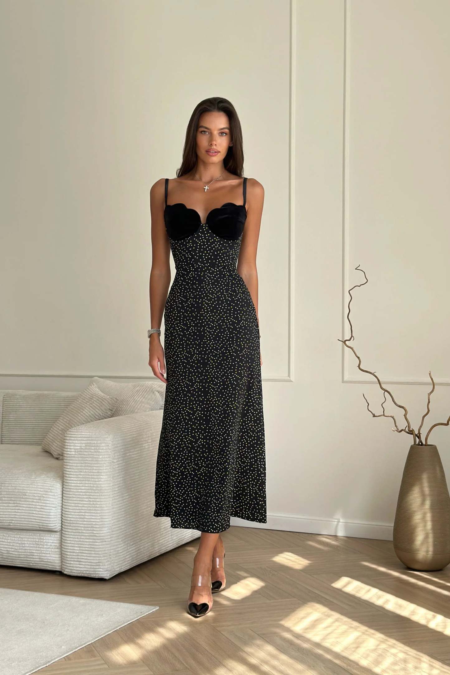 Velvet Insert Midi Dress-ROVOLE