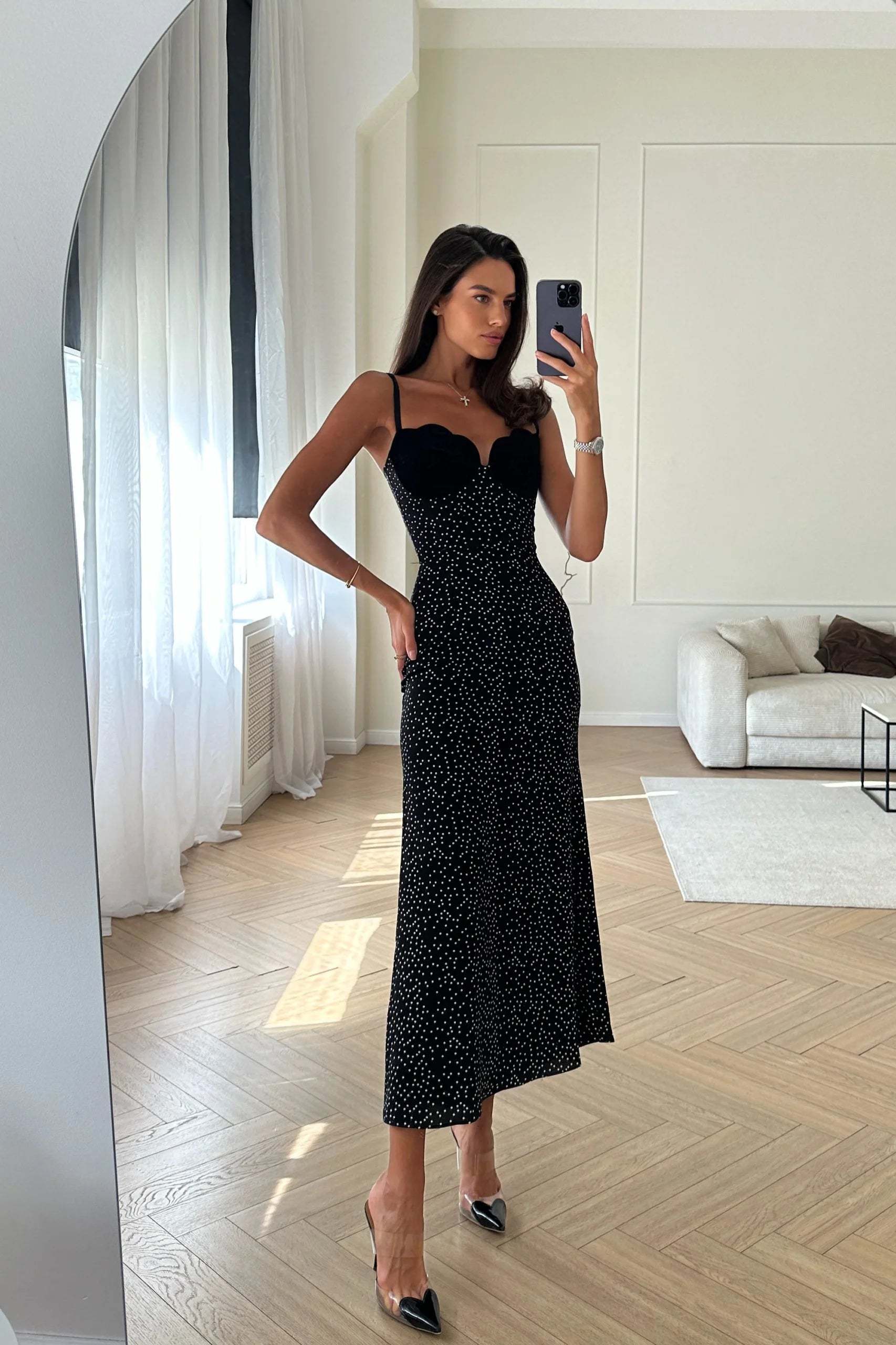 Velvet Insert Midi Dress-ROVOLE