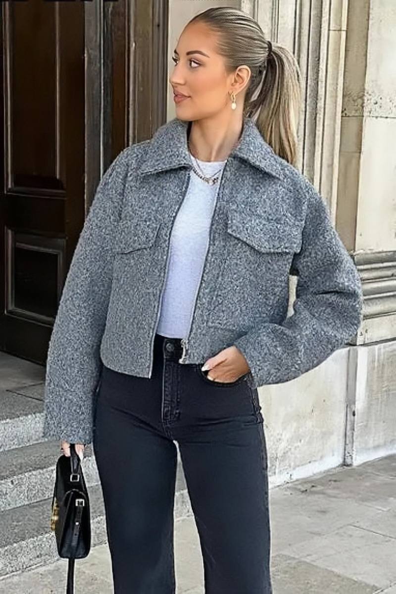 Cropped Jacket - GRAY-ROVOLE