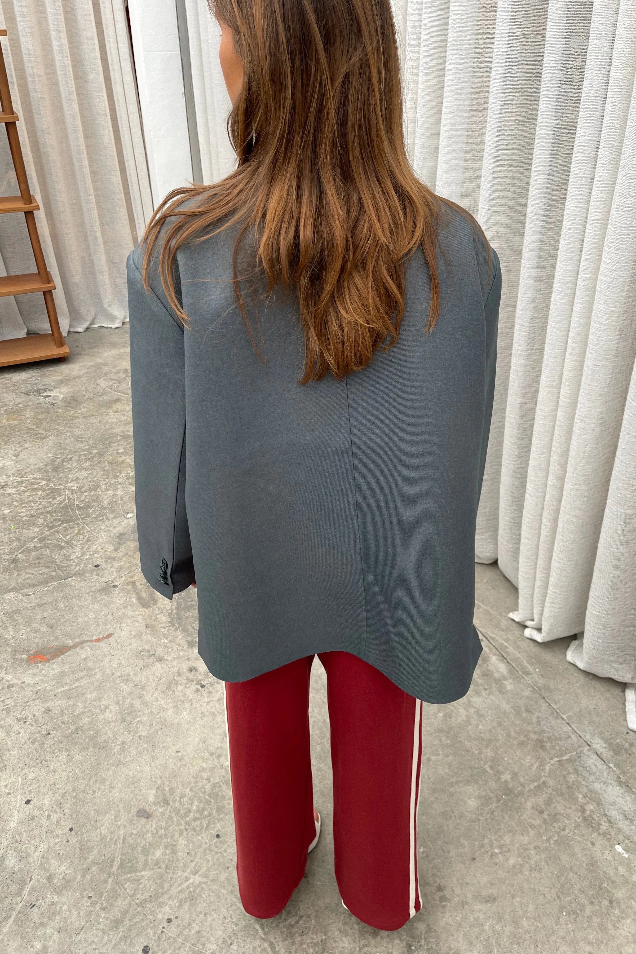 Oversized Side Slit Blazer Steel Blue-ROVOLE