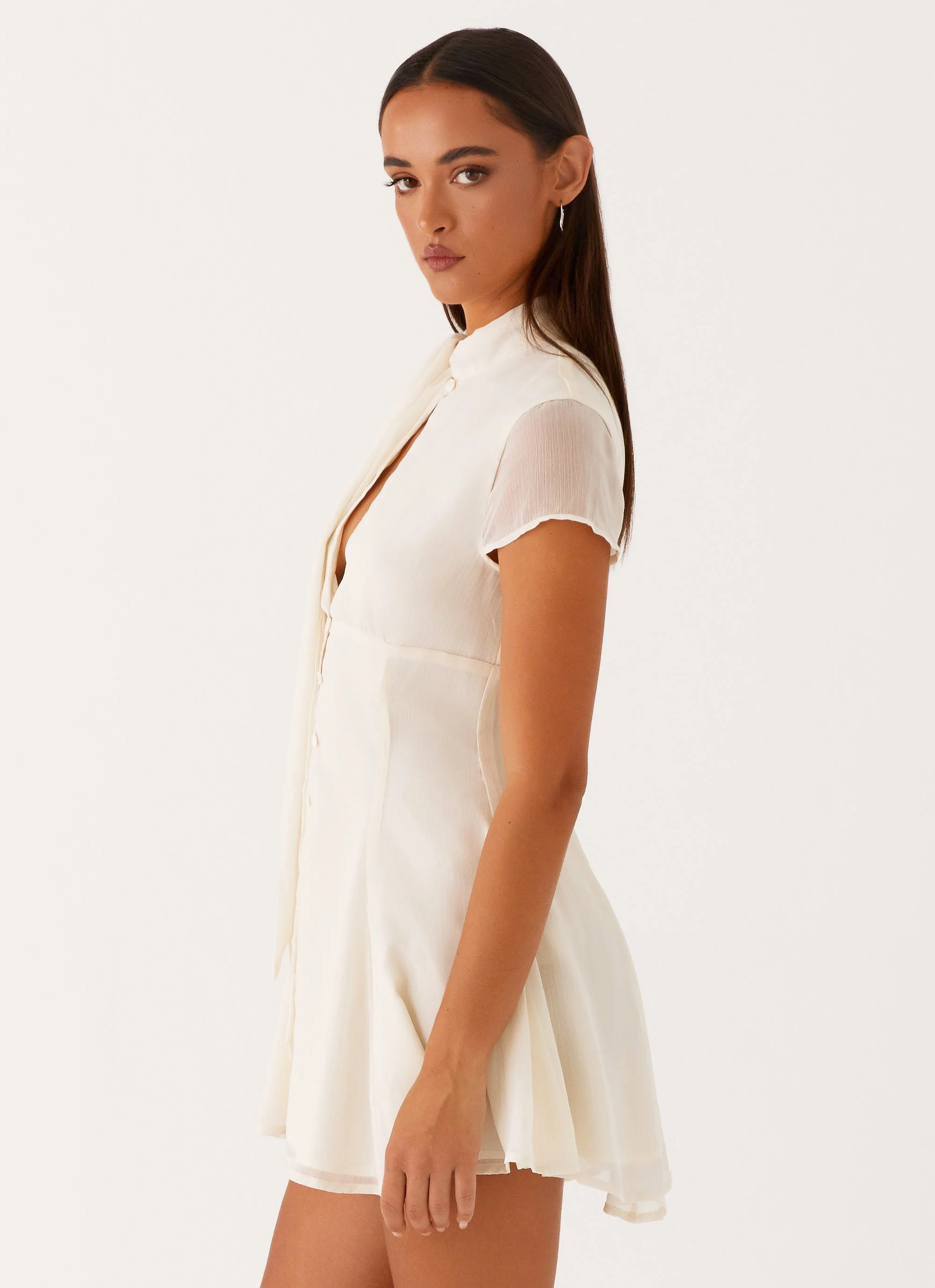 Ivory Tie-Front Keyhole Mini Dress