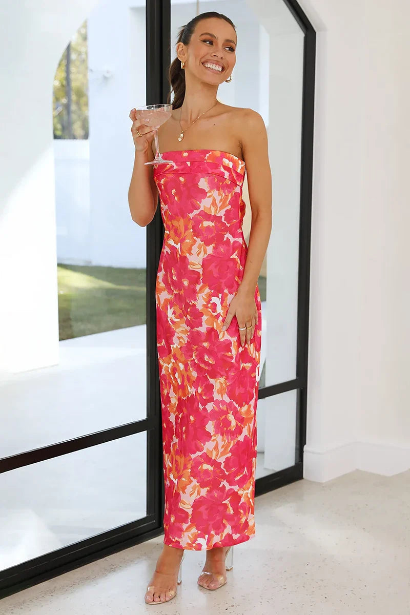 Miya Maxi Dress - Pink/Red Floral-ROVOLE