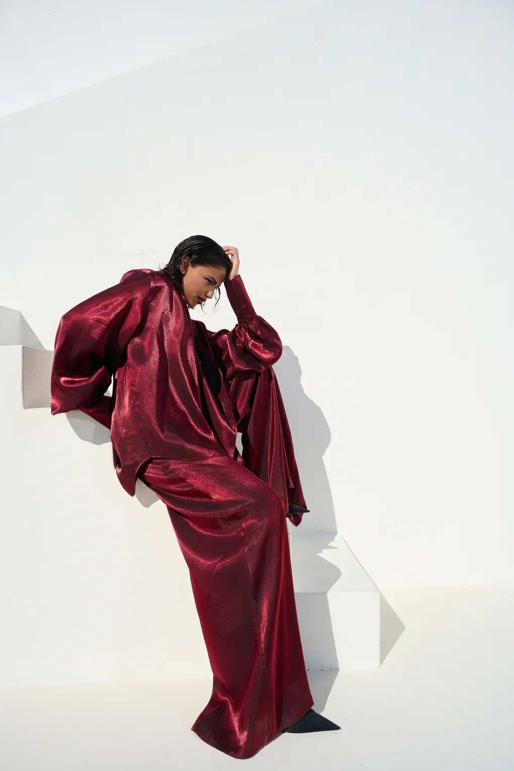 Deep V Neck Shirt Wide Leg Pants Set-ROVOLE