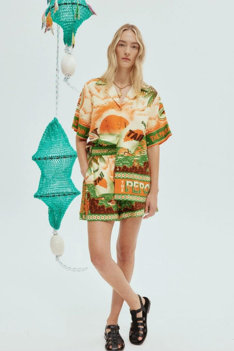 Léocadie Short Sleeve Sunset Print Shorts Set-ROVOLE