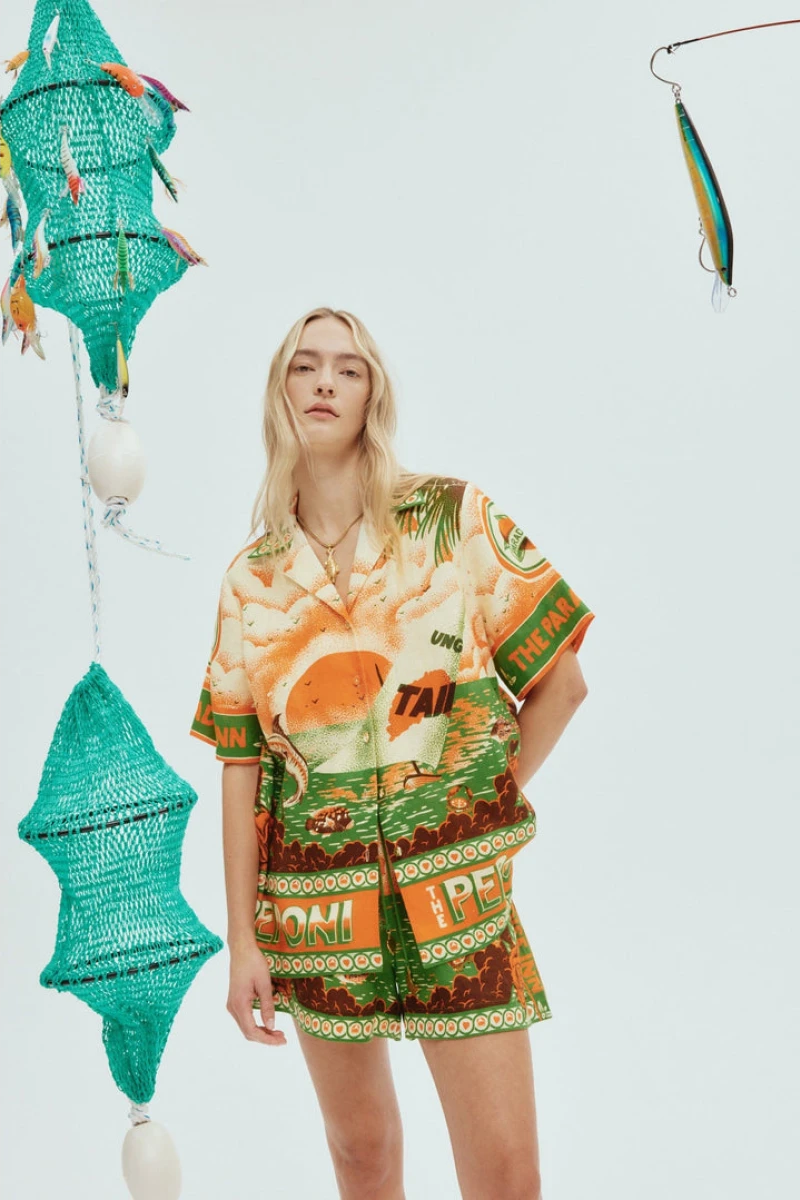 Léocadie Short Sleeve Sunset Print Shorts Set-ROVOLE