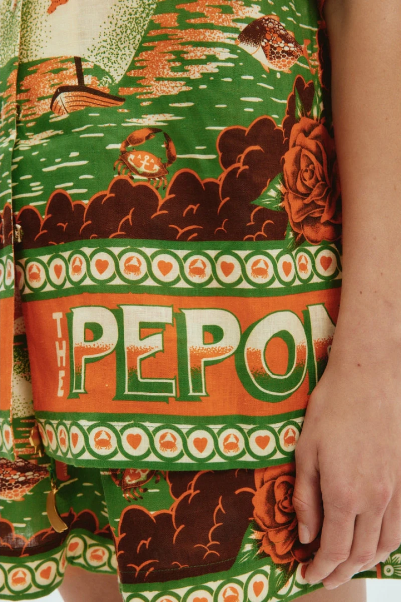 Léocadie Short Sleeve Sunset Print Shorts Set-ROVOLE