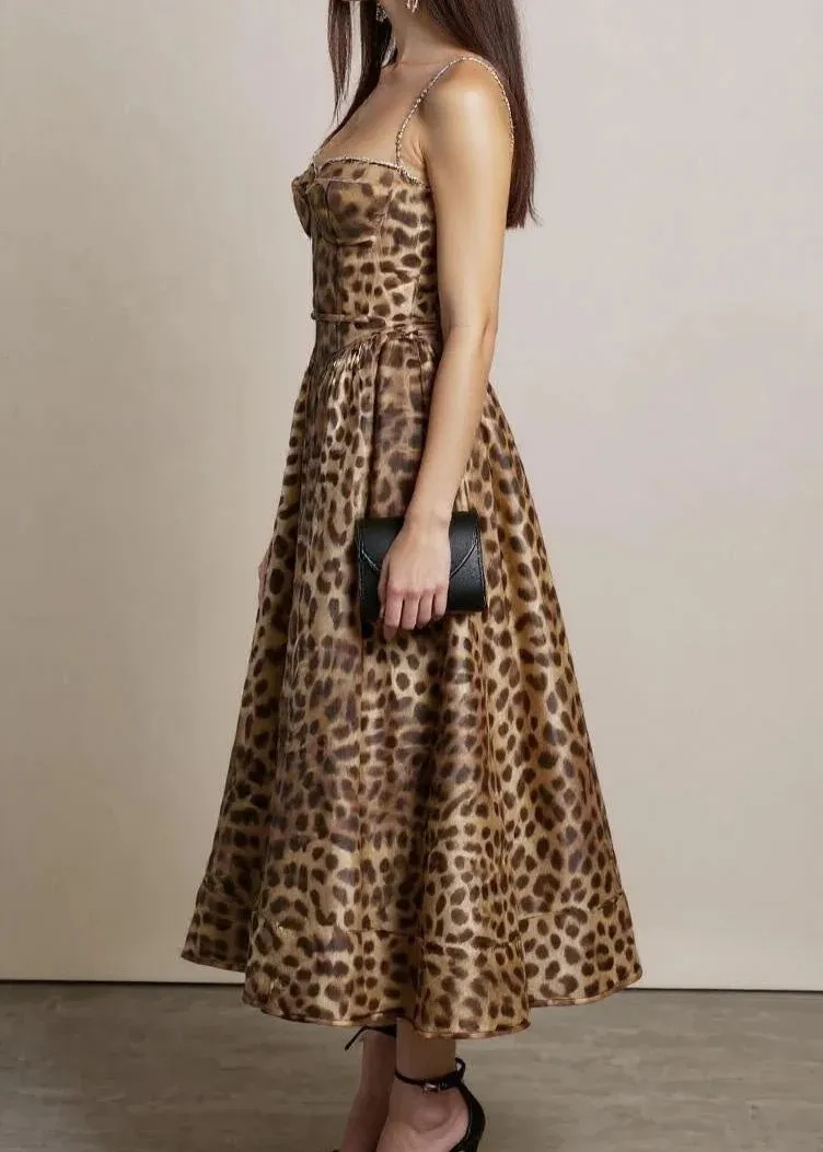 Leopard-Print Brick Midi Slip Dress