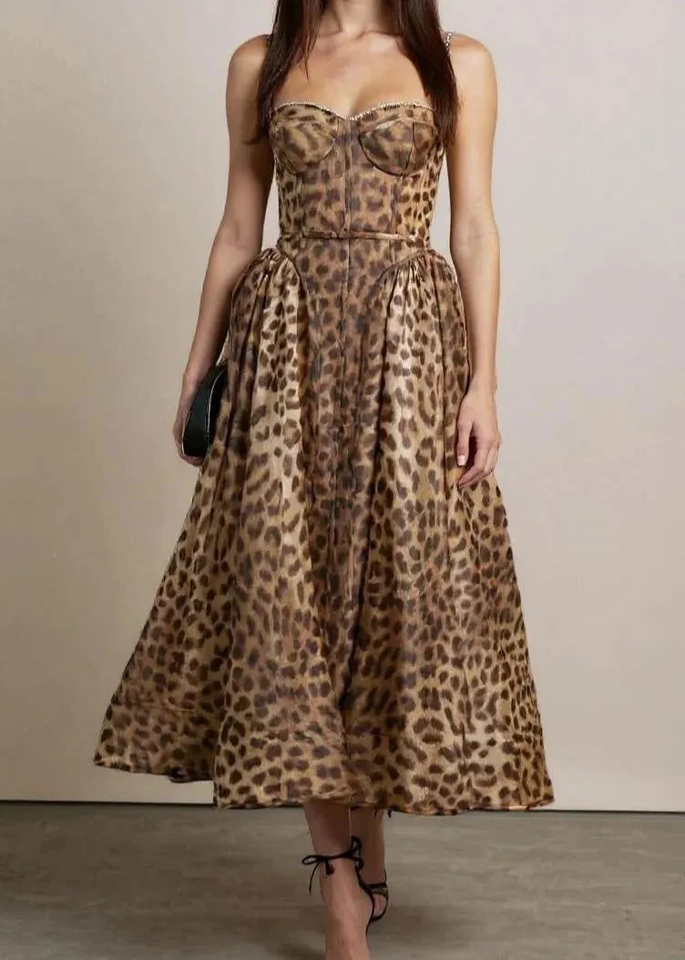 Leopard-Print Brick Midi Slip Dress