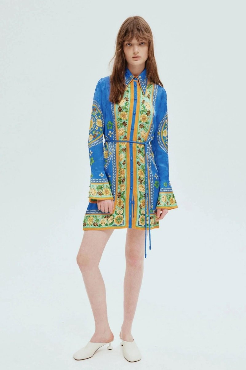 Lisbeth Long Sleeve Floral Mini Dress-ROVOLE