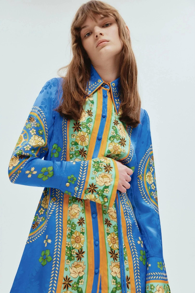 Lisbeth Long Sleeve Floral Mini Dress-ROVOLE