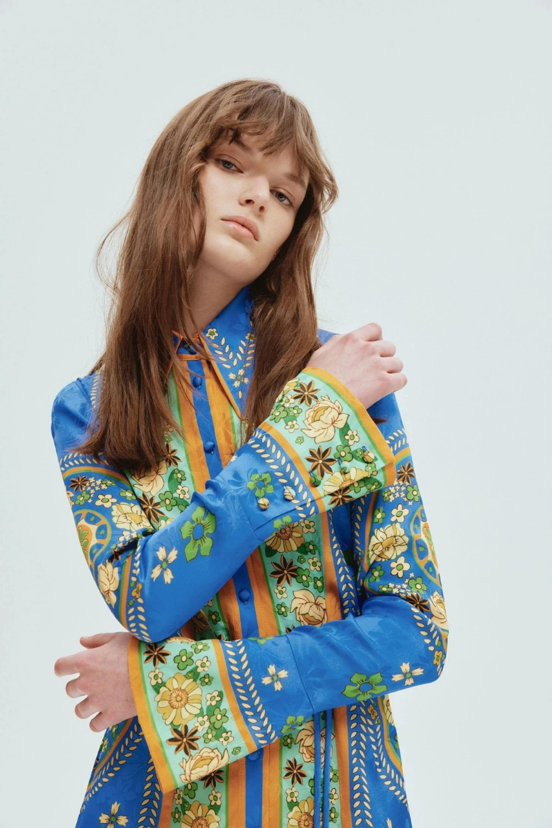 Lisbeth Long Sleeve Floral Mini Dress-ROVOLE