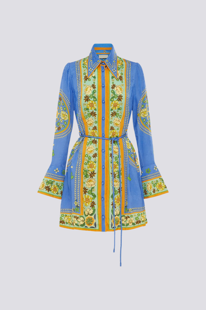 Lisbeth Long Sleeve Floral Mini Dress-ROVOLE