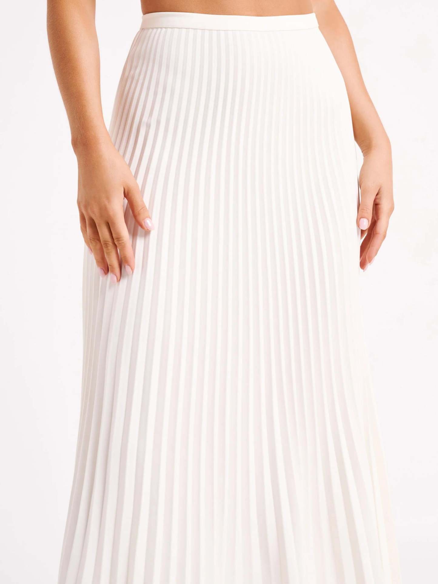 Crepe Knit Cravat Top & Pleated Suiting Maxi Skirt-ROVOLE