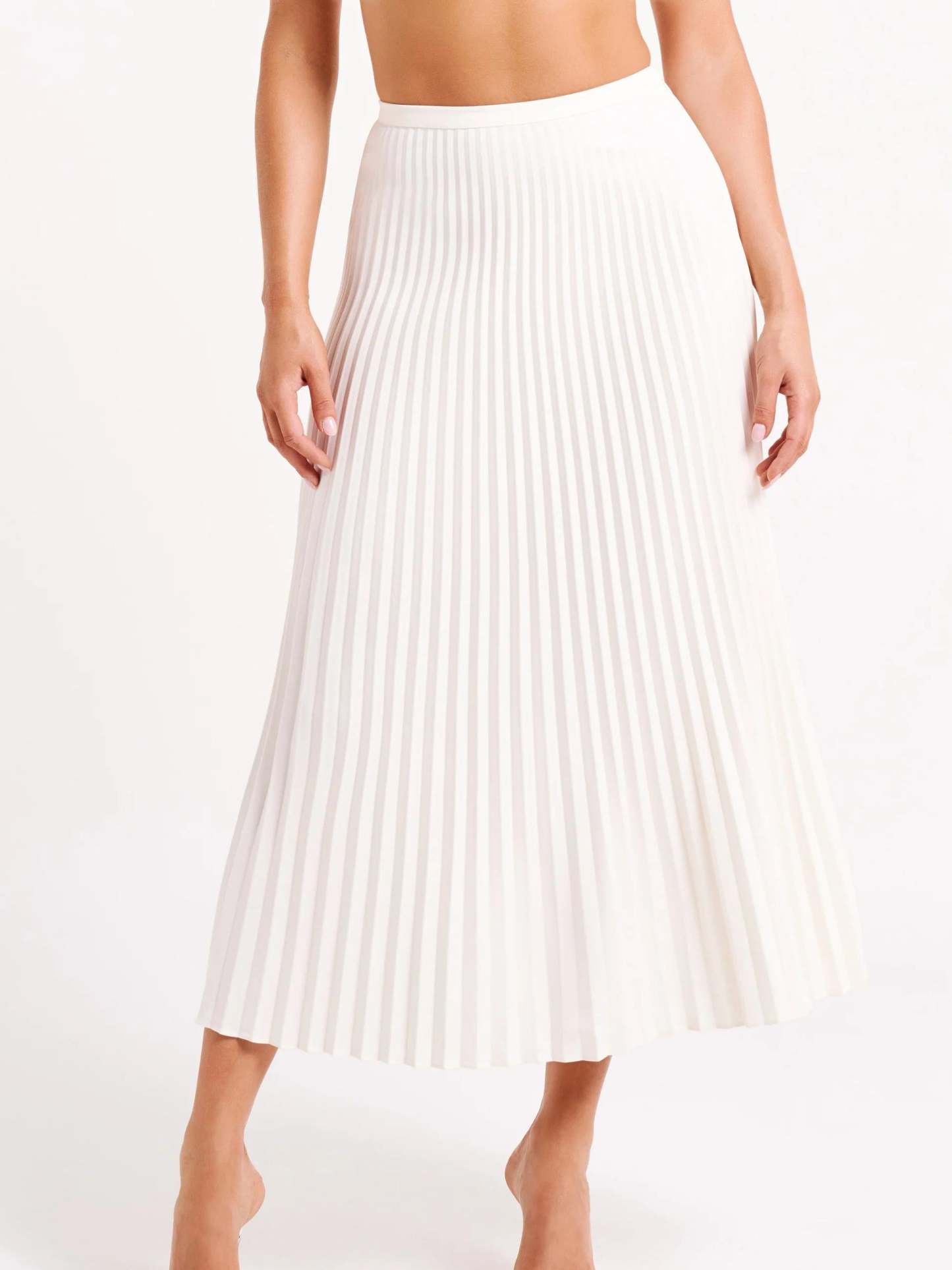 Crepe Knit Cravat Top & Pleated Suiting Maxi Skirt-ROVOLE