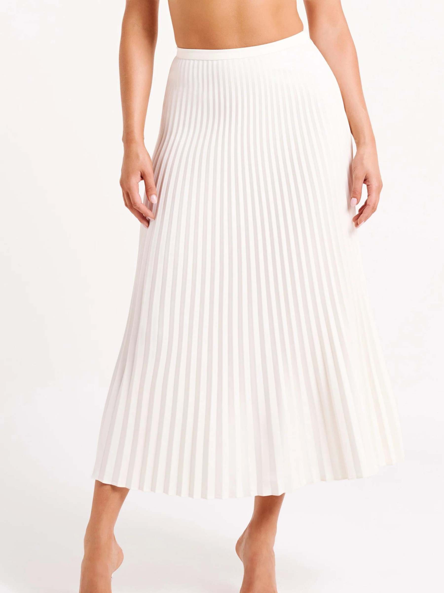 Crepe Knit Cravat Top & Pleated Suiting Maxi Skirt-ROVOLE