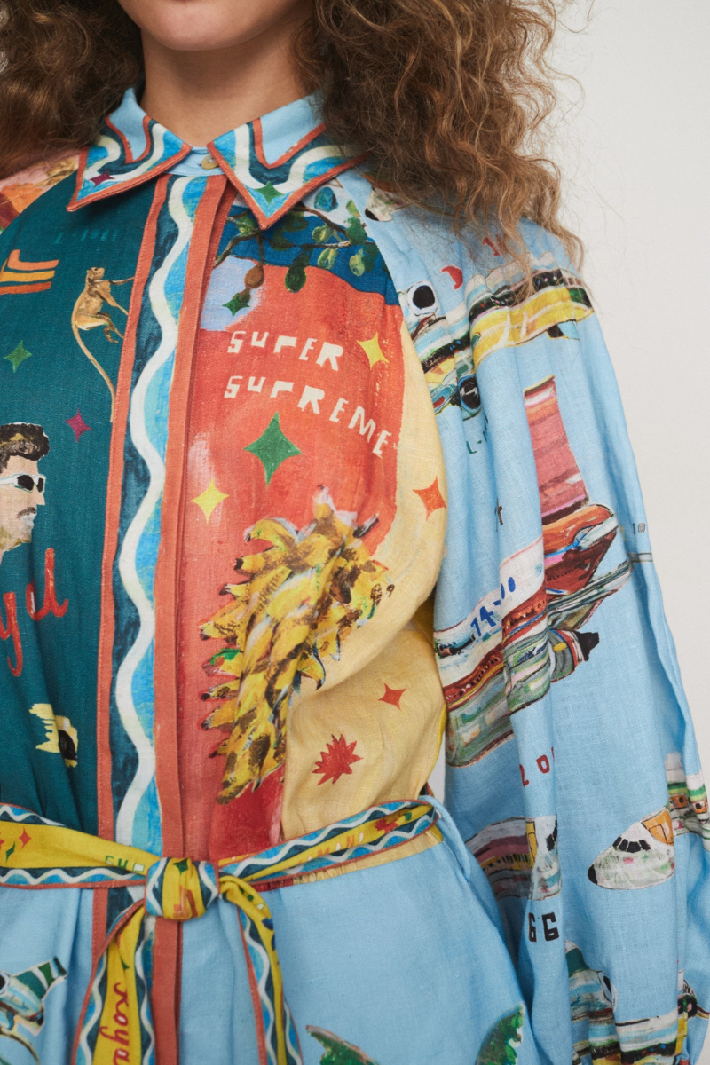 Magali Balloon Sleeve Patchwork Mini Dress-ROVOLE