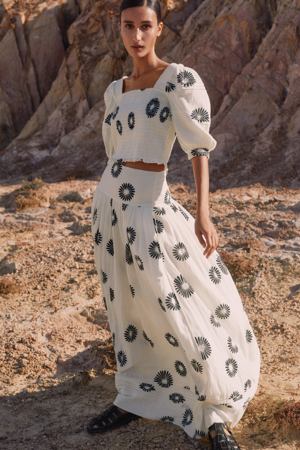 Marjolaine Puff Shoulder Floral Skirt Set-ROVOLE