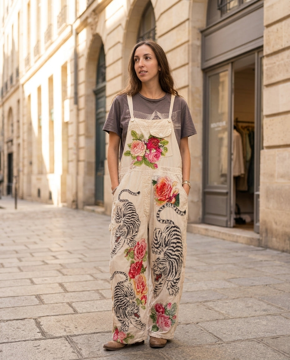 Ivory Eyelet V-Neck Jumpsuit "Colette" Ivory Jumpsuit with Asymmetric silhouette and Textured texture, fabric and construction detail for City Evening, Coffee in Marais, Euro Chic Premium