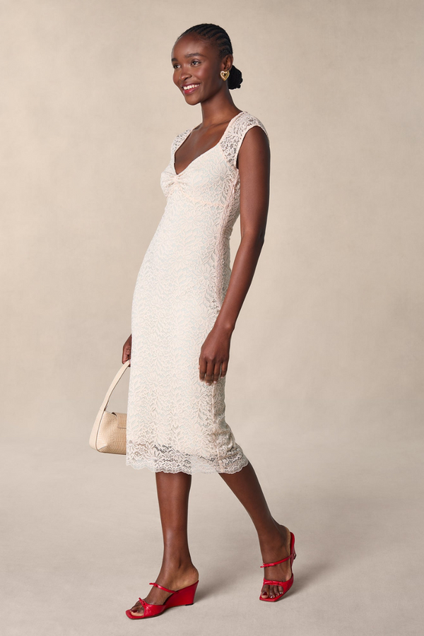 Nora Floral Lace Bow Midi Dress-ROVOLE