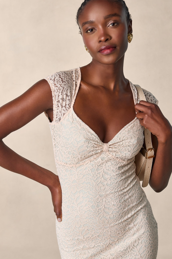 Nora Floral Lace Bow Midi Dress-ROVOLE