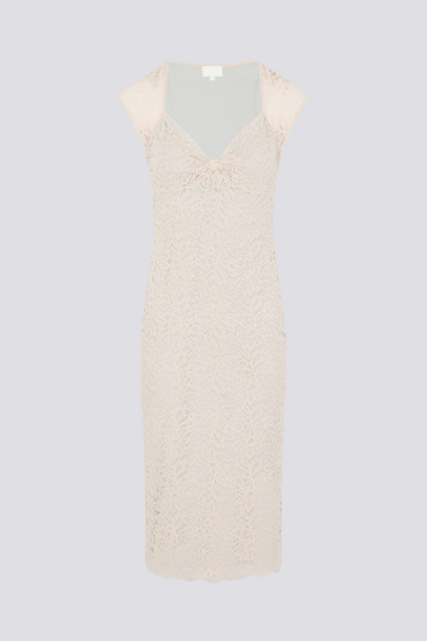 Nora Floral Lace Bow Midi Dress-ROVOLE