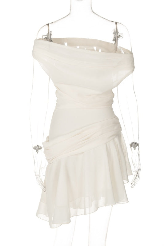 Marina One-shoulder Chiffon Mini Dress-ROVOLE