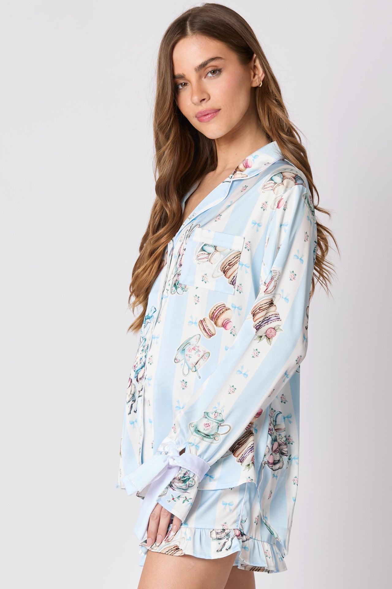 Tea Party Print Bow Tie Pajama Set-ROVOLE