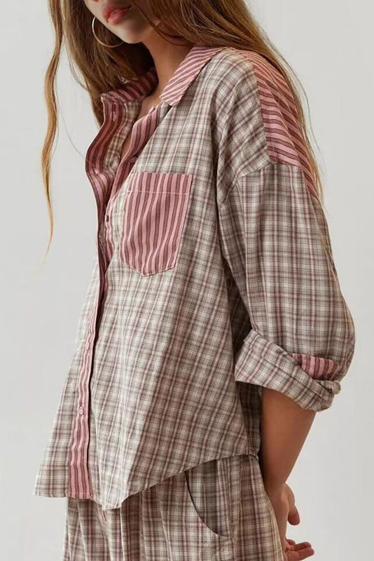 Sky Blue Loose Splice Pajama Set-ROVOLE