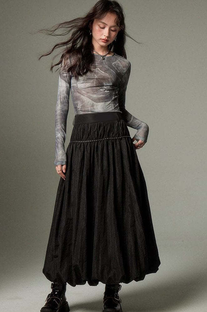 Vintage Ruffled Flowing Maxi Skirt-ROVOLE