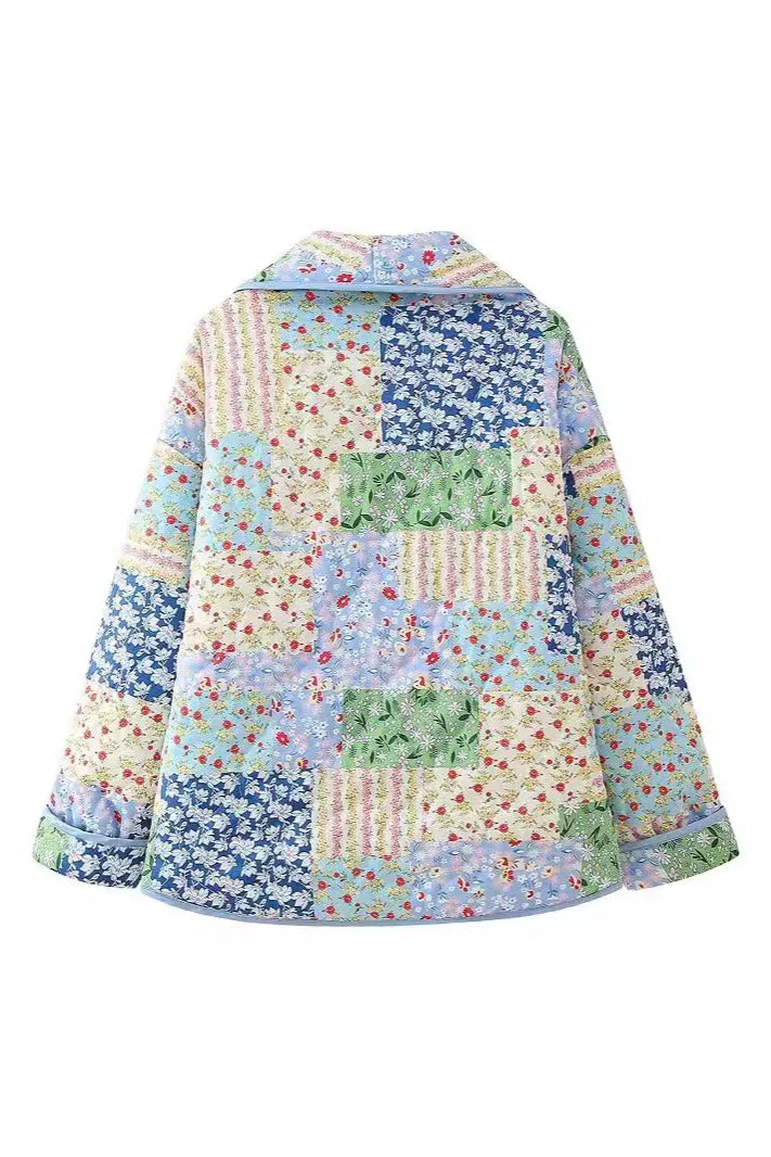 Casual Floral Pocket Turndown Collar Outerwear-ROVOLE