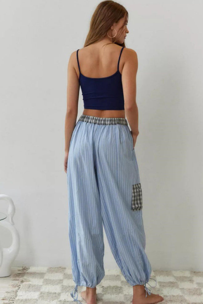 Sky Blue Loose Splice Pajama Set-ROVOLE