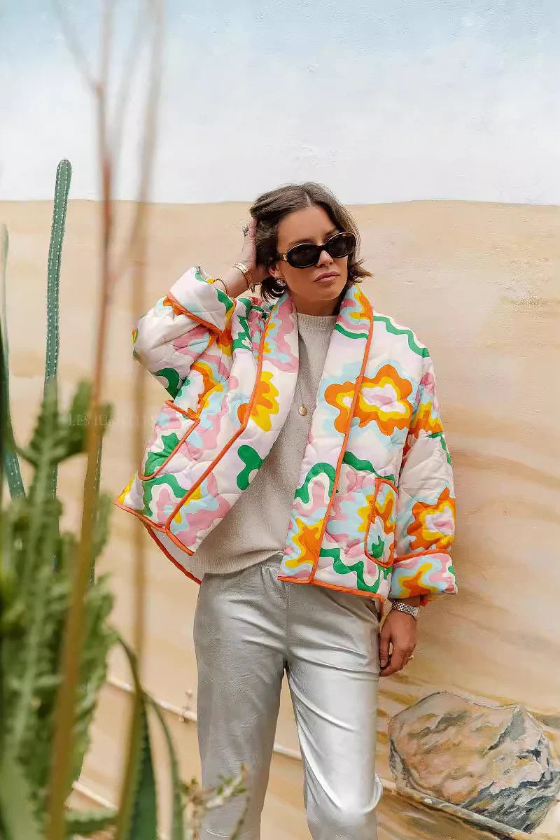 Elma Printed Quilted Puffer Jacket-ROVOLE