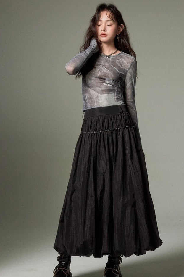 Vintage Ruffled Flowing Maxi Skirt-ROVOLE