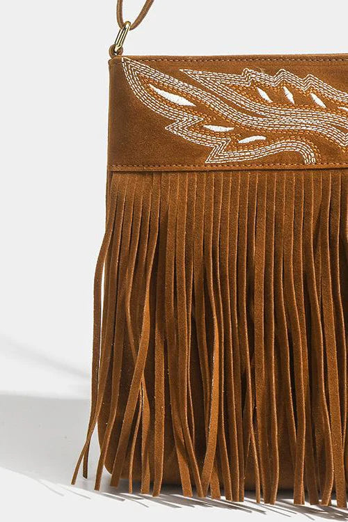 Western Cowboy Brown Fringe Crossbody Bag-ROVOLE