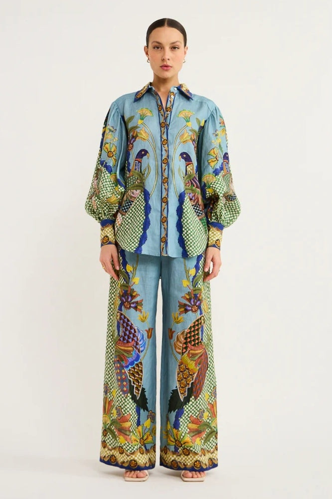 Félice Balloon Sleeve Floral Pants Set-ROVOLE