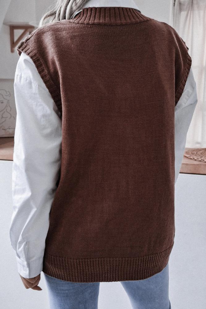 Solid Color Geometric Sweater Vest-ROVOLE