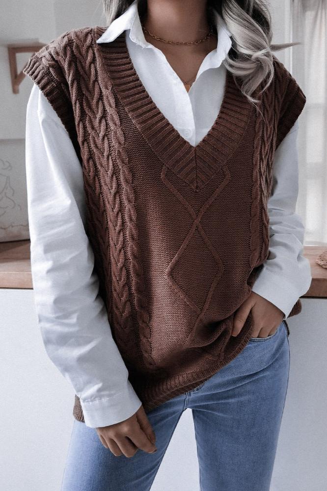 Solid Color Geometric Sweater Vest-ROVOLE