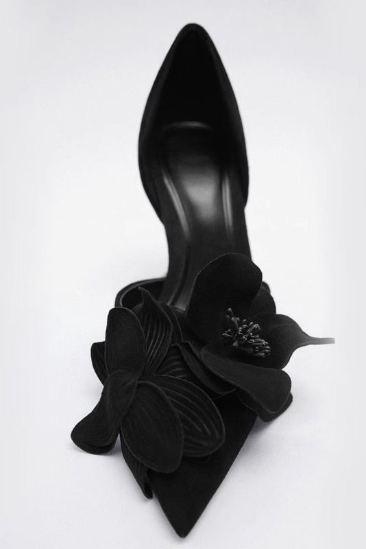 Flower Embellished Pointed High Heels-ROVOLE