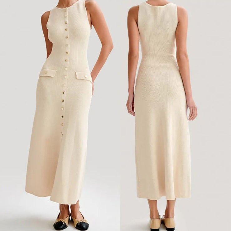Solid Color Knitted Dress-ROVOLE