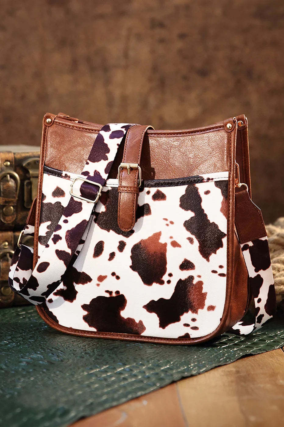 Western Cowboy Style Brown Cow Print Crossbody Bag-ROVOLE