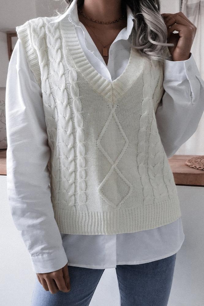 Solid Color Geometric Sweater Vest-ROVOLE