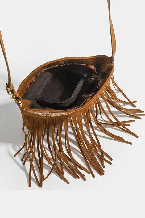 Western Cowboy Brown Fringe Crossbody Bag-ROVOLE