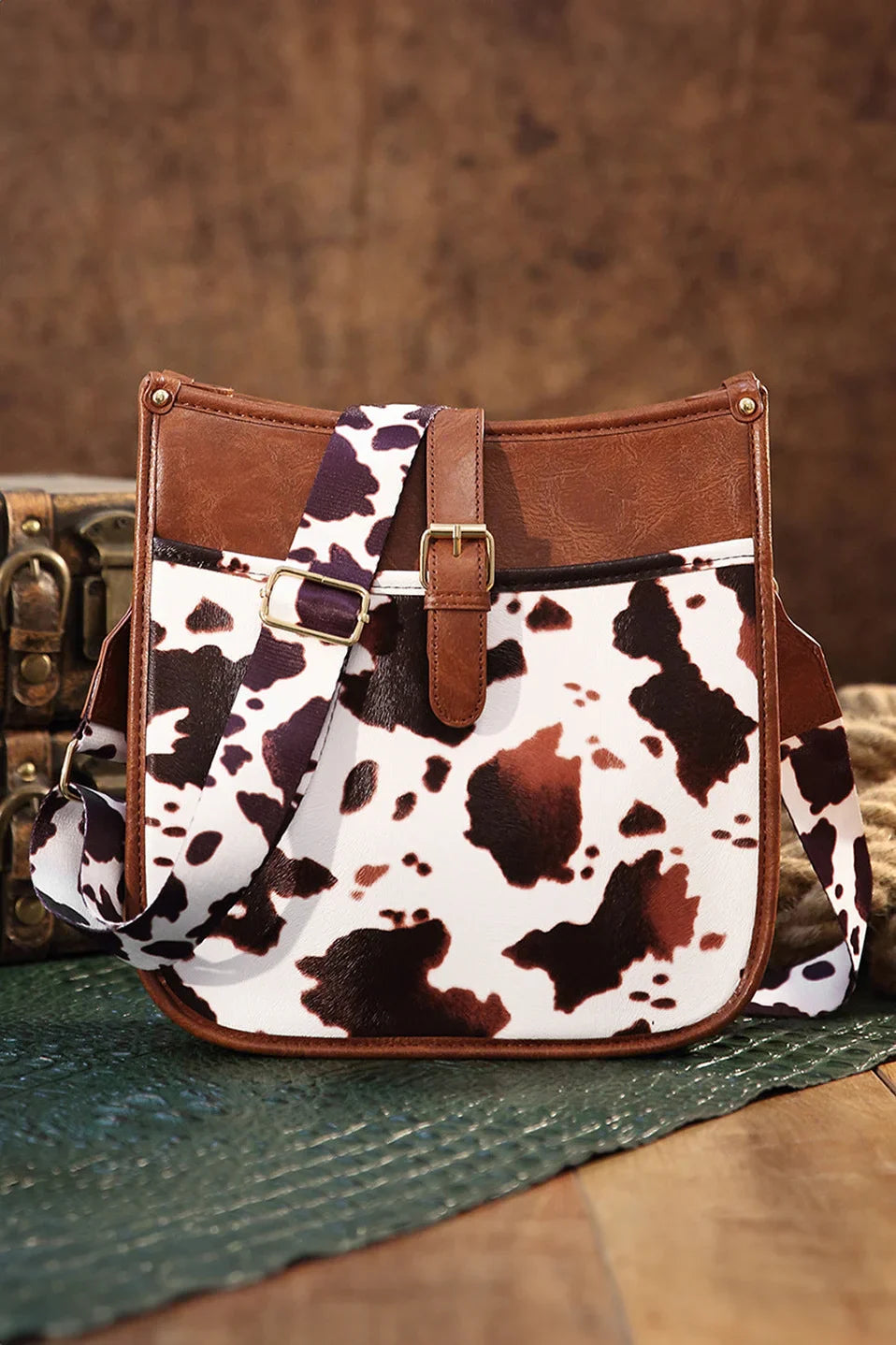Western Cowboy Style Brown Cow Print Crossbody Bag-ROVOLE
