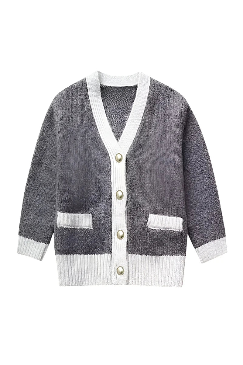 Fine Knit Cardigan With Contrast Trim-ROVOLE