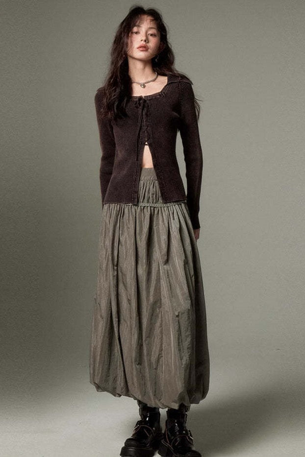 Vintage Ruffled Flowing Maxi Skirt-ROVOLE