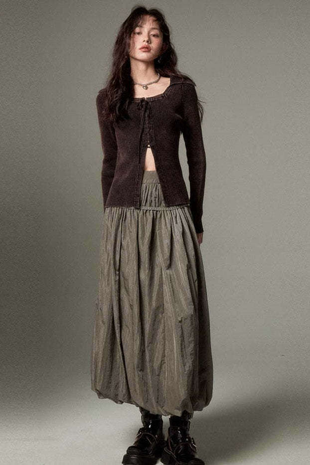 Vintage Ruffled Flowing Maxi Skirt-ROVOLE