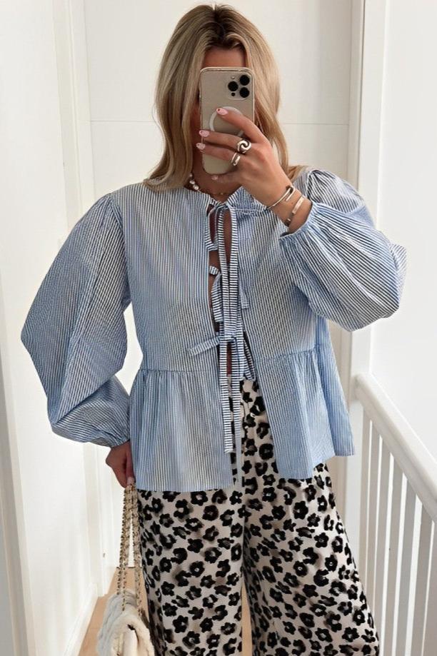 Pintsripe Bow Blouse-ROVOLE