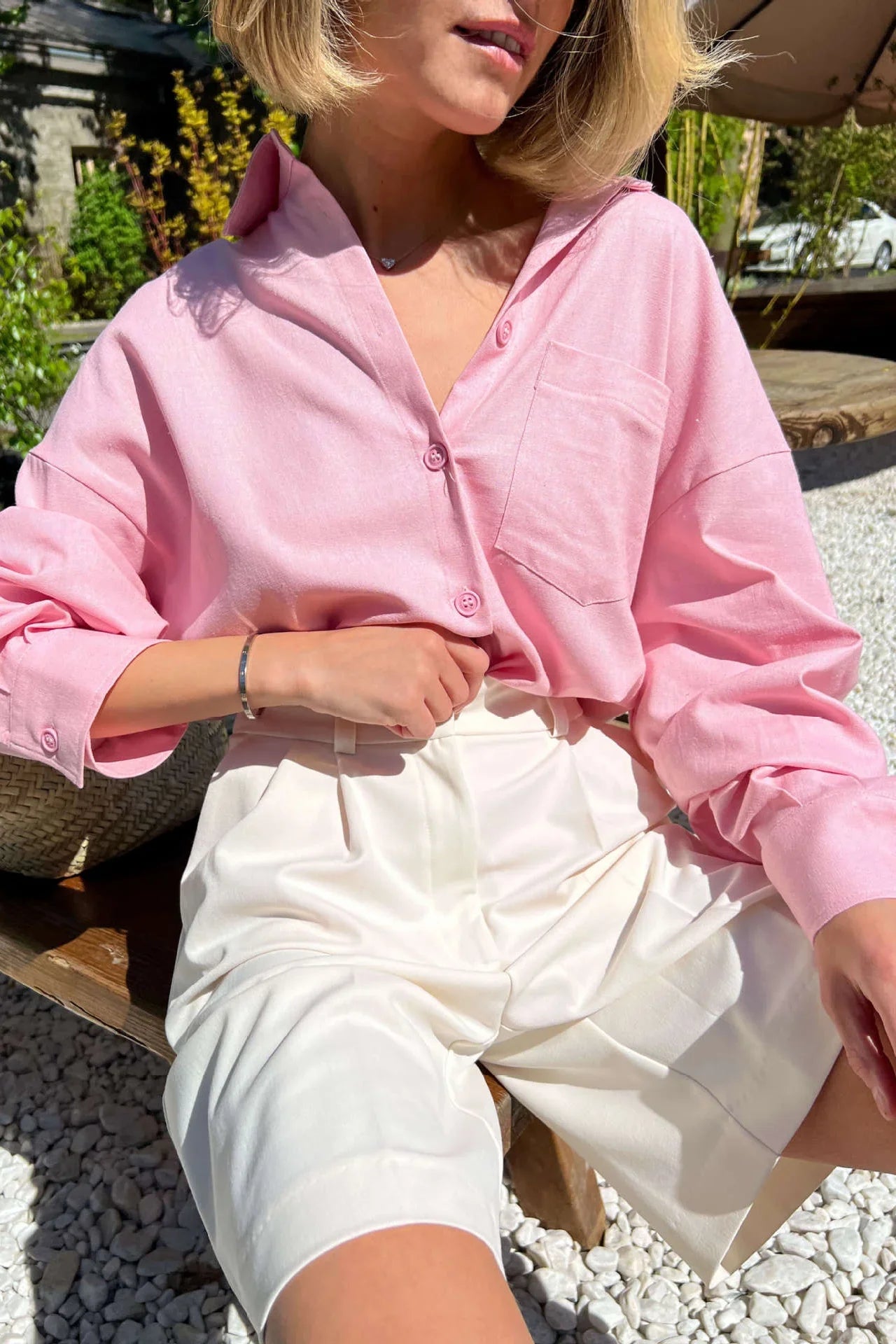 High Waist Pleated Bermuda Shorts-ROVOLE