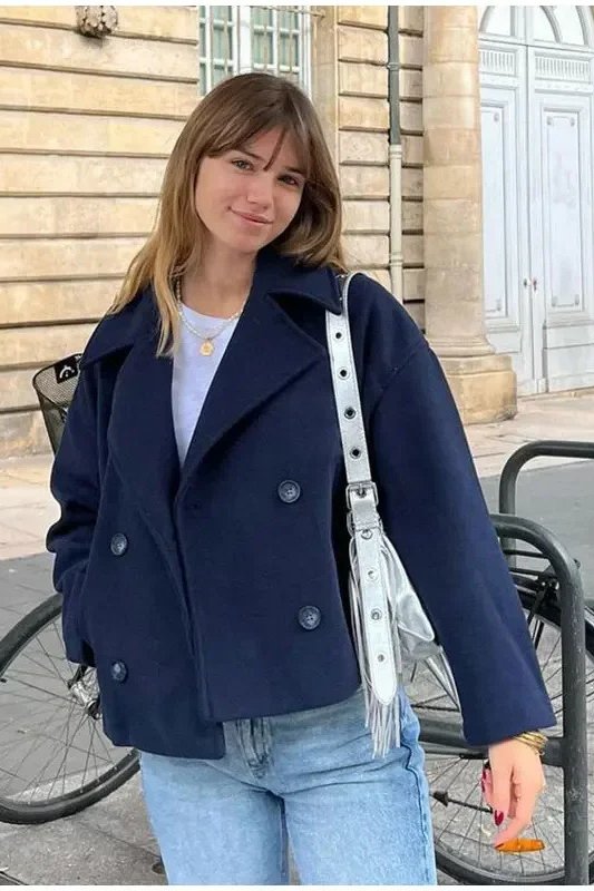 Double Breasted Cropped Jacket-ROVOLE